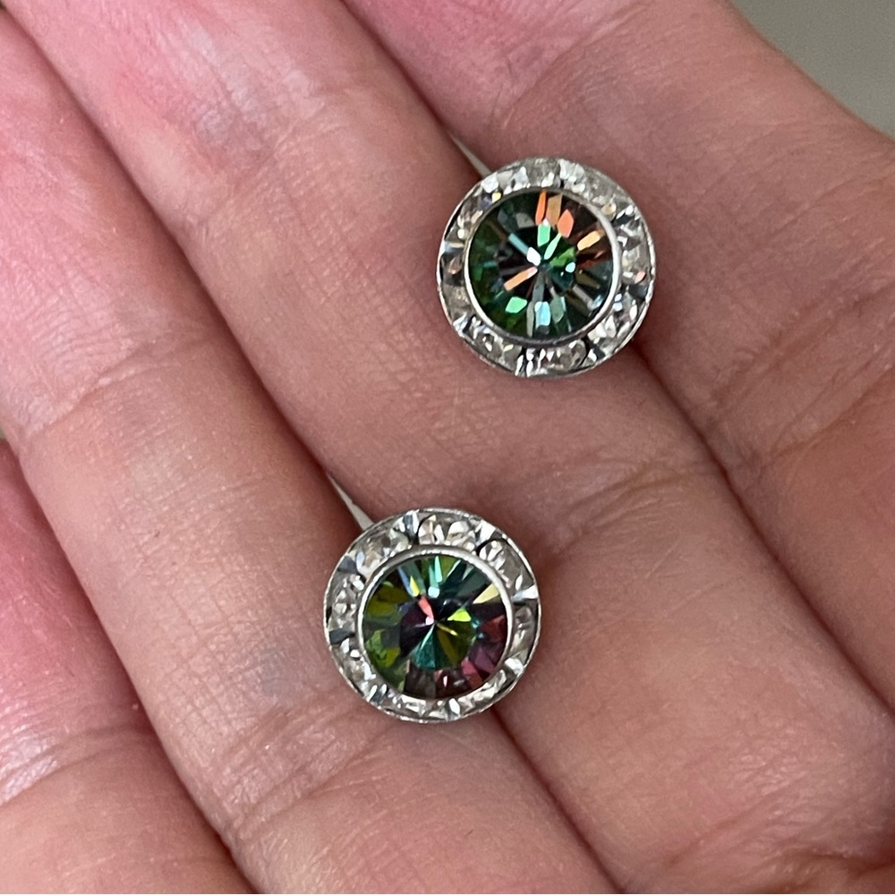 Mystic topaz color crystal diamanté silver tone stud earrings